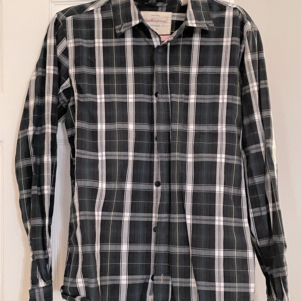 Weatherproof Dark Green, Black and White Casual Button Down Shirt
